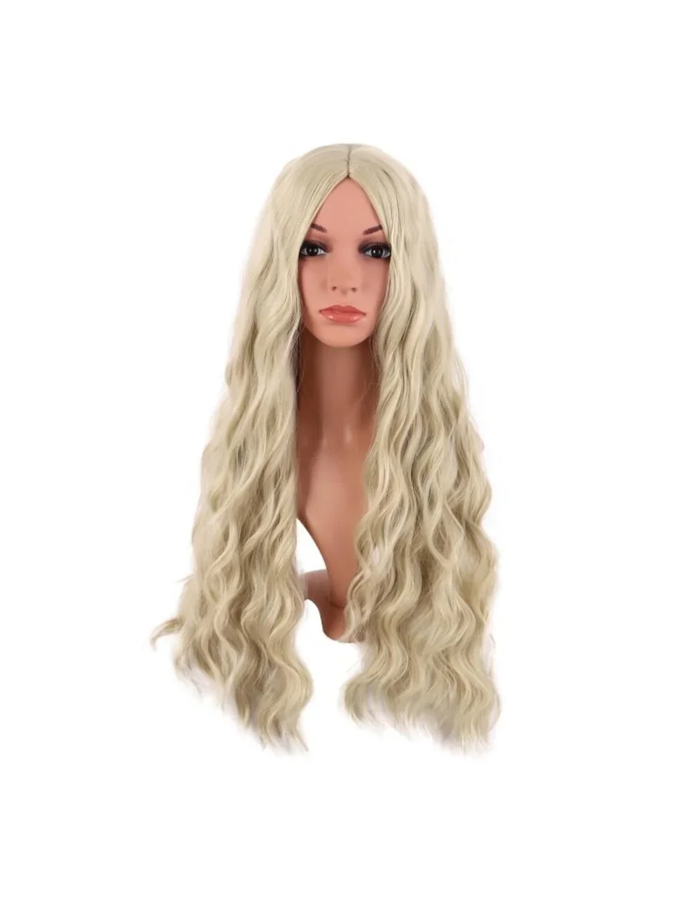 Women's Blonde 28 Inch Synthetic Fiber Long Middle Part Curly Cosplay Wigs